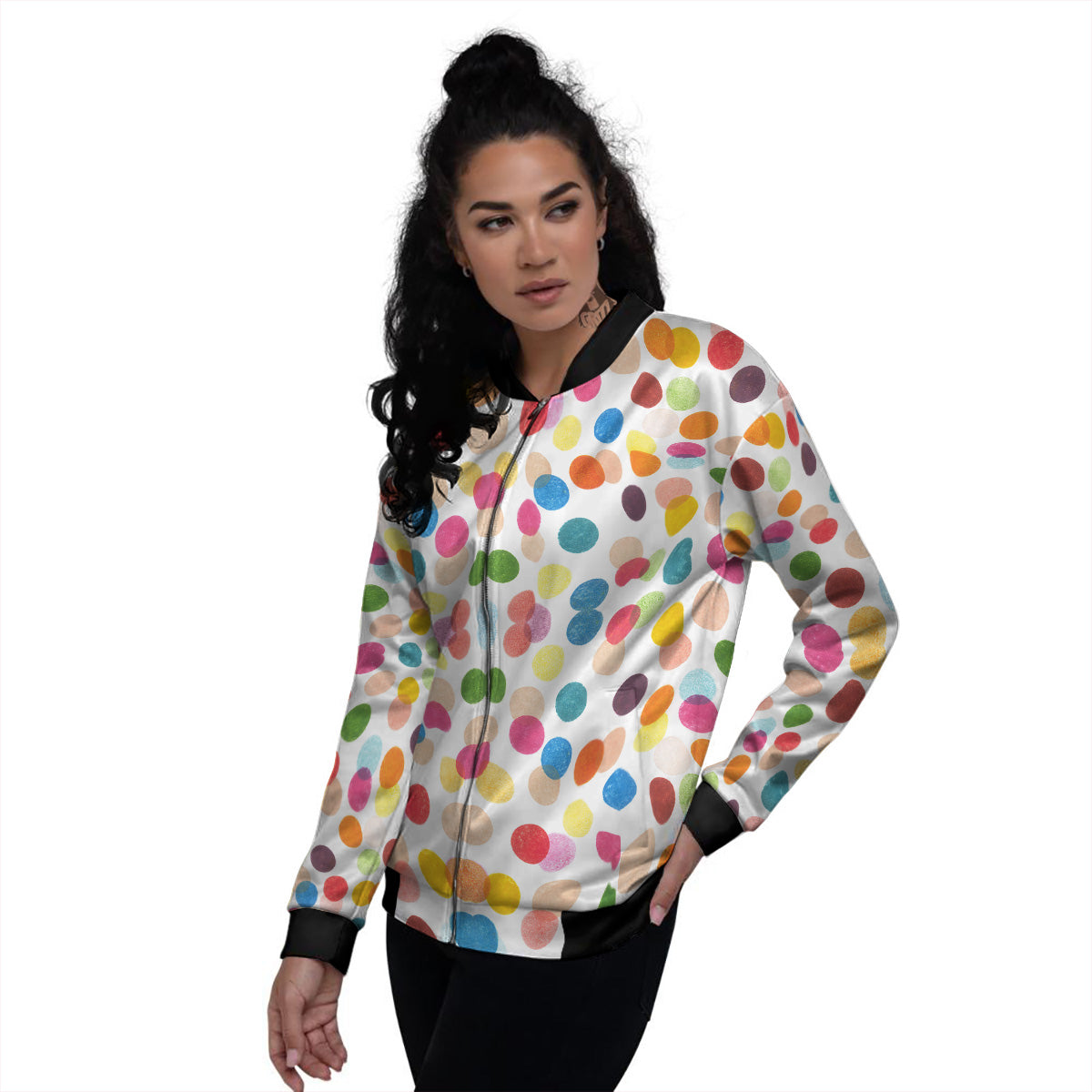 Abstract Colorful Polka Dots Print Pattern Women's Bomber Jacket-grizzshop