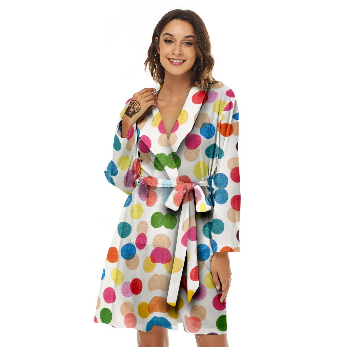 Abstract Colorful Polka Dots Print Pattern Women's Robe-grizzshop