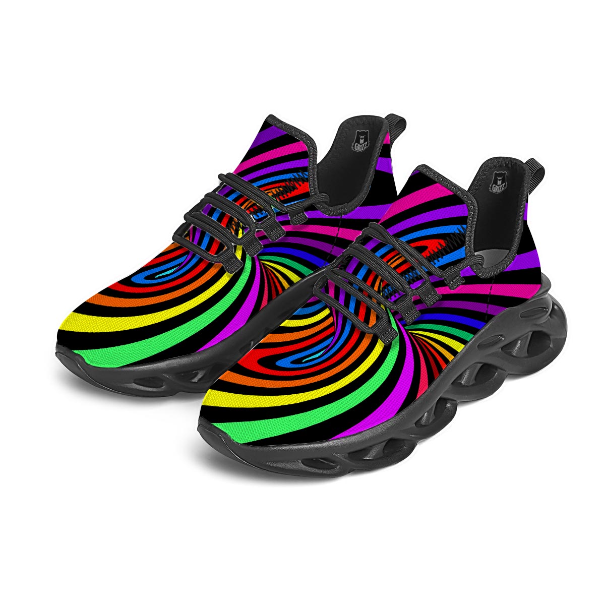 Abstract Colorful Psychedelic Black Running Shoes-grizzshop