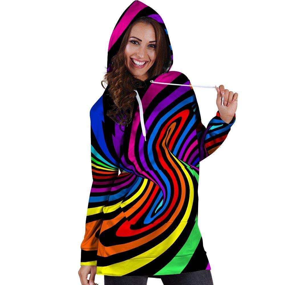 Abstract Colorful Psychedelic Hoodie Dress-grizzshop