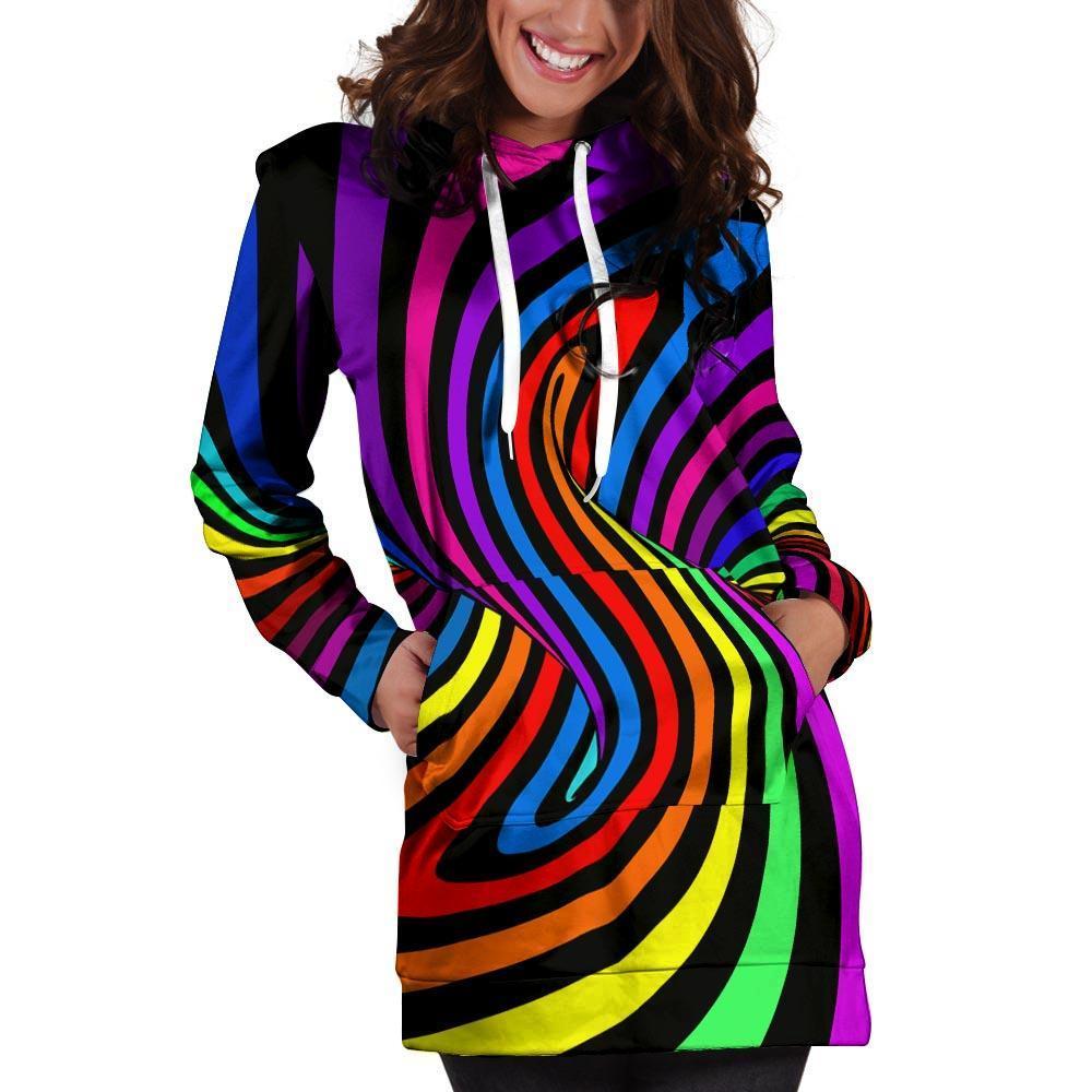 Abstract Colorful Psychedelic Hoodie Dress-grizzshop