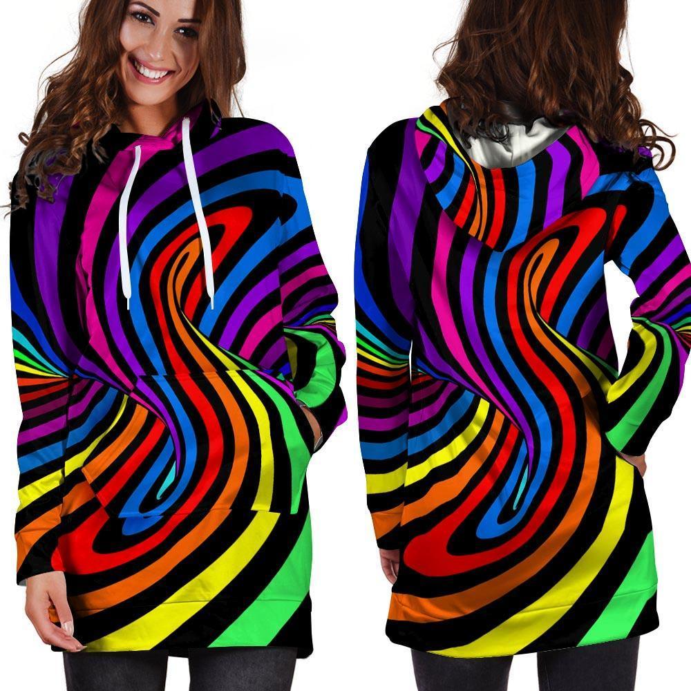 Abstract Colorful Psychedelic Hoodie Dress-grizzshop
