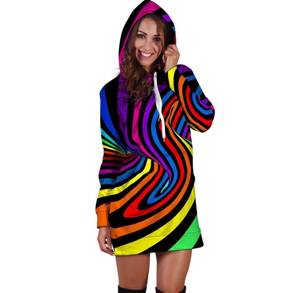 Abstract Colorful Psychedelic Hoodie Dress-grizzshop