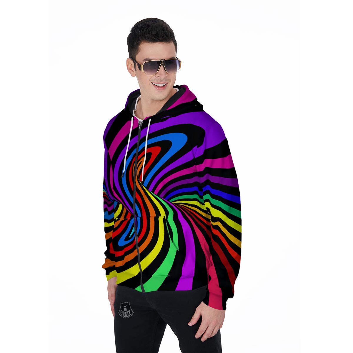 Abstract Colorful Psychedelic Men's Zip Up Hoodie-grizzshop