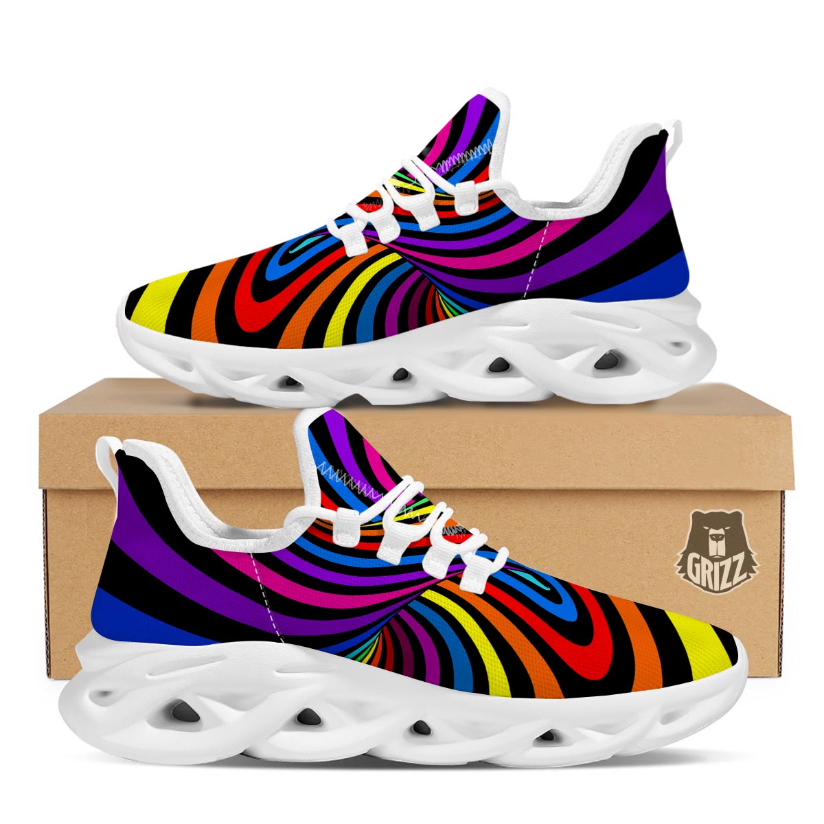 Abstract Colorful Psychedelic White Running Shoes-grizzshop