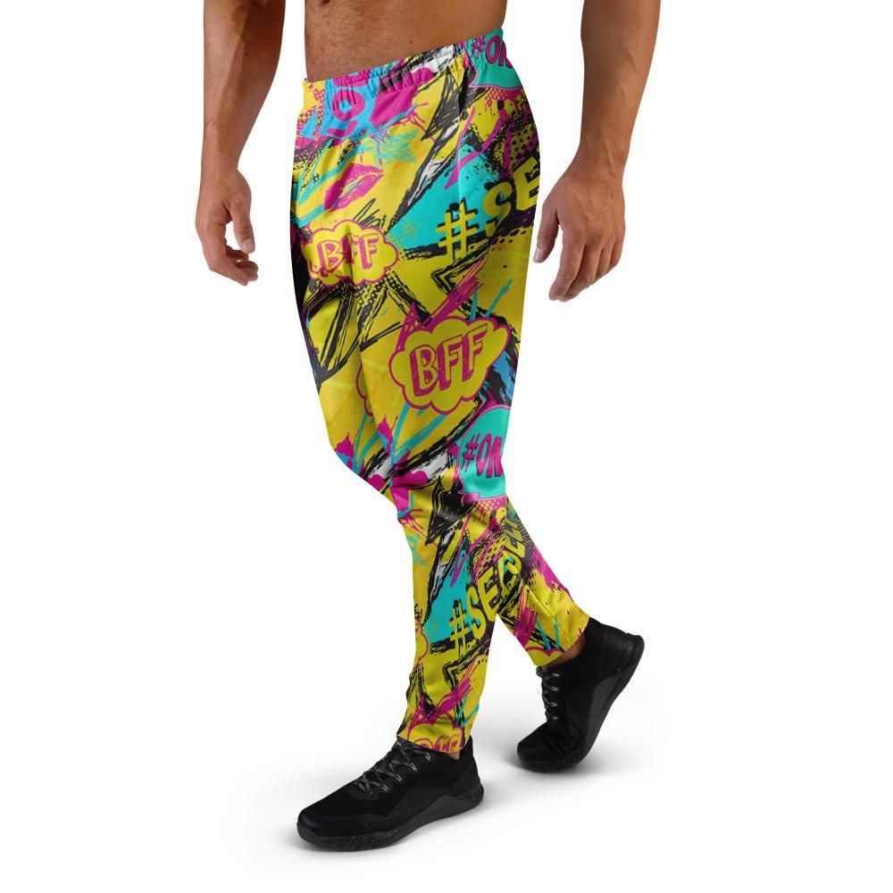 Abstract Comic Bubble Graffiti Print Men's Joggers-grizzshop