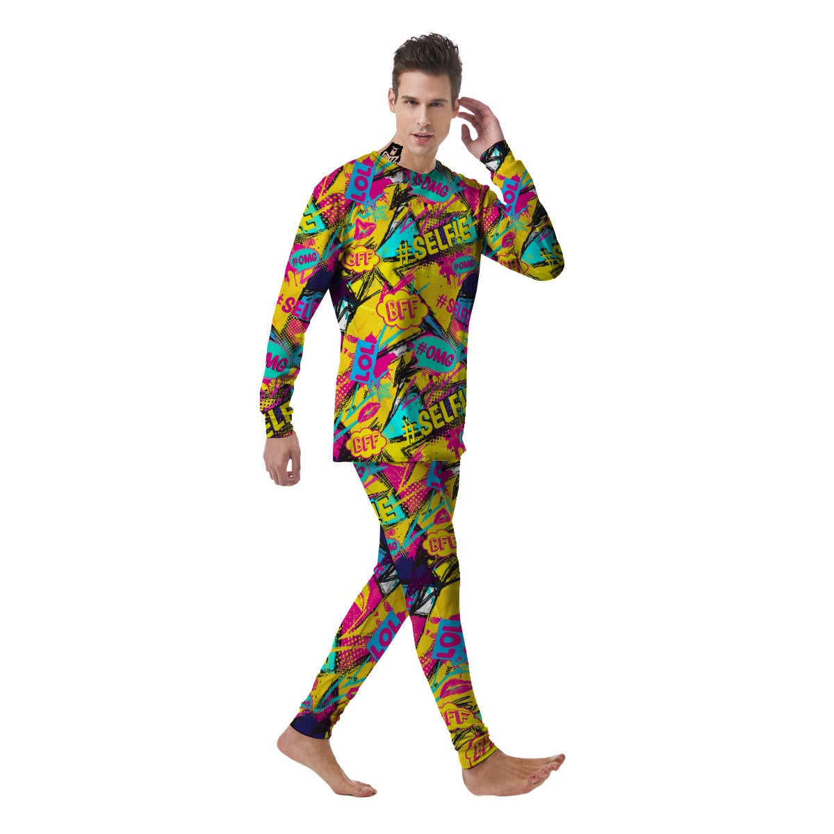 Abstract Comic Bubble Graffiti Print Men's Pajamas-grizzshop