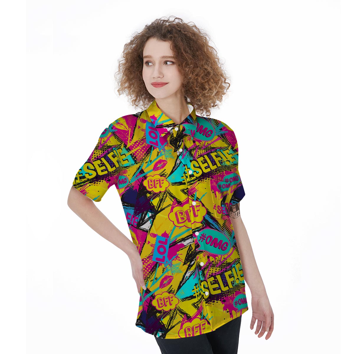Abstract Comic Bubble Graffiti Print Women's Short Sleeve Shirts-grizzshop