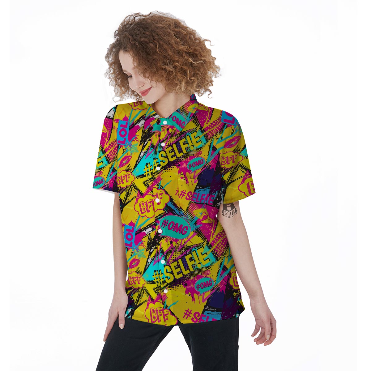 Abstract Comic Bubble Graffiti Print Women's Short Sleeve Shirts-grizzshop