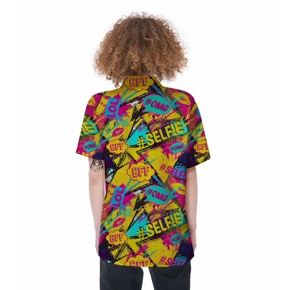 Abstract Comic Bubble Graffiti Print Women's Short Sleeve Shirts-grizzshop