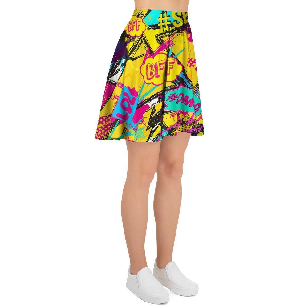 Abstract Comic Bubble Graffiti Print Women's Skirt-grizzshop