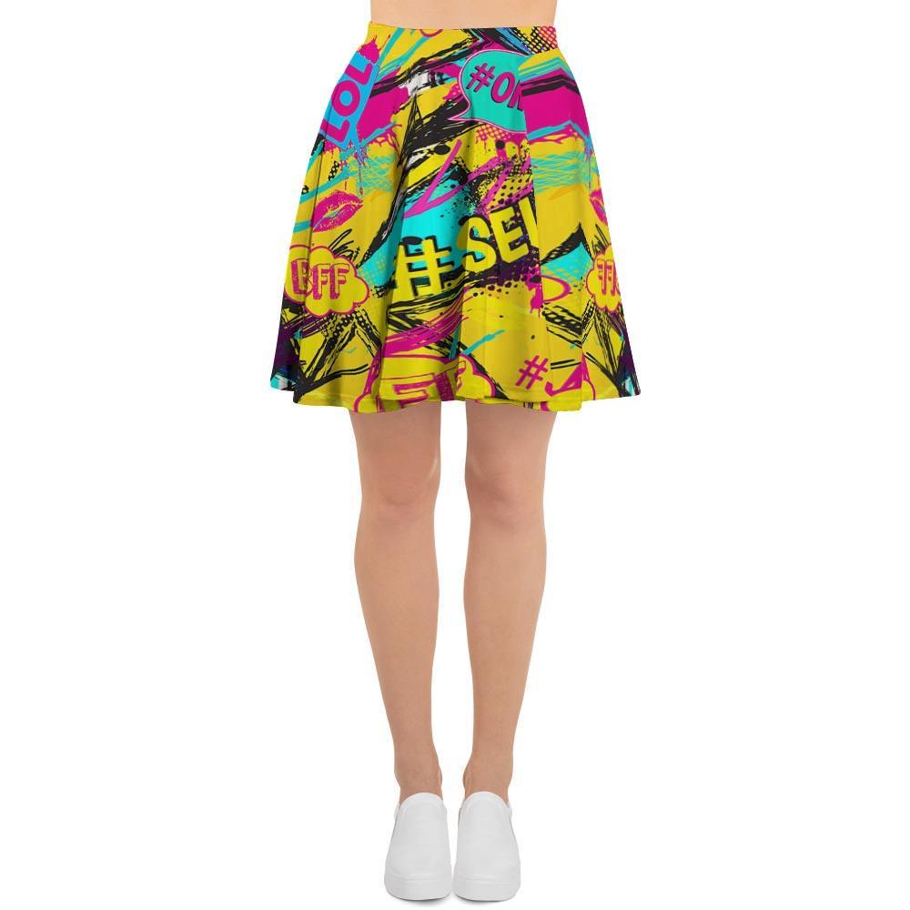 Abstract Comic Bubble Graffiti Print Women's Skirt-grizzshop