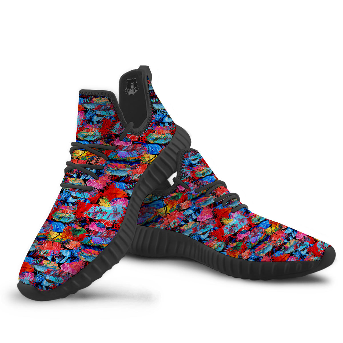 Abstract Feather Watercolor Boho Print Pattern Black Walking Shoes-grizzshop