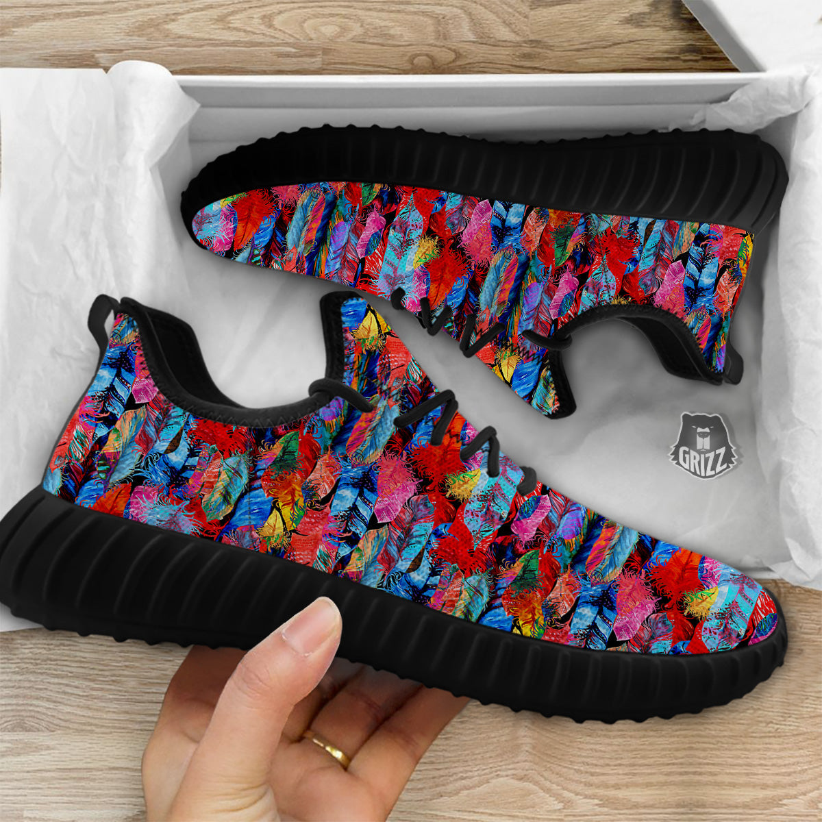 Abstract Feather Watercolor Boho Print Pattern Black Walking Shoes-grizzshop