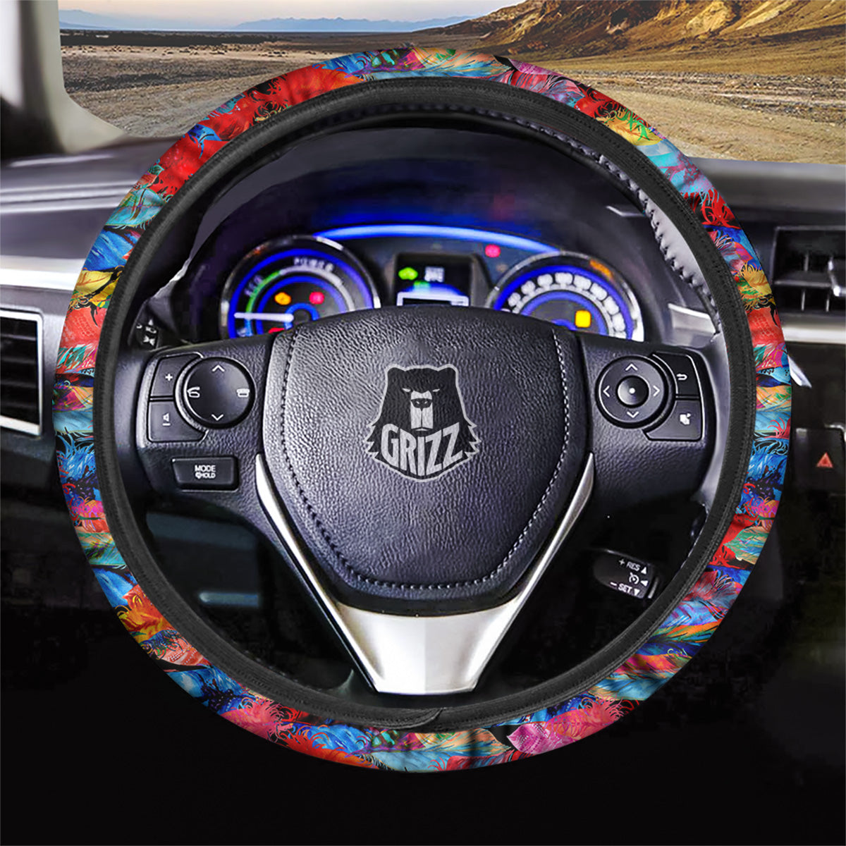 Abstract Feather Watercolor Boho Print Pattern Car Steering Wheel Cover-grizzshop