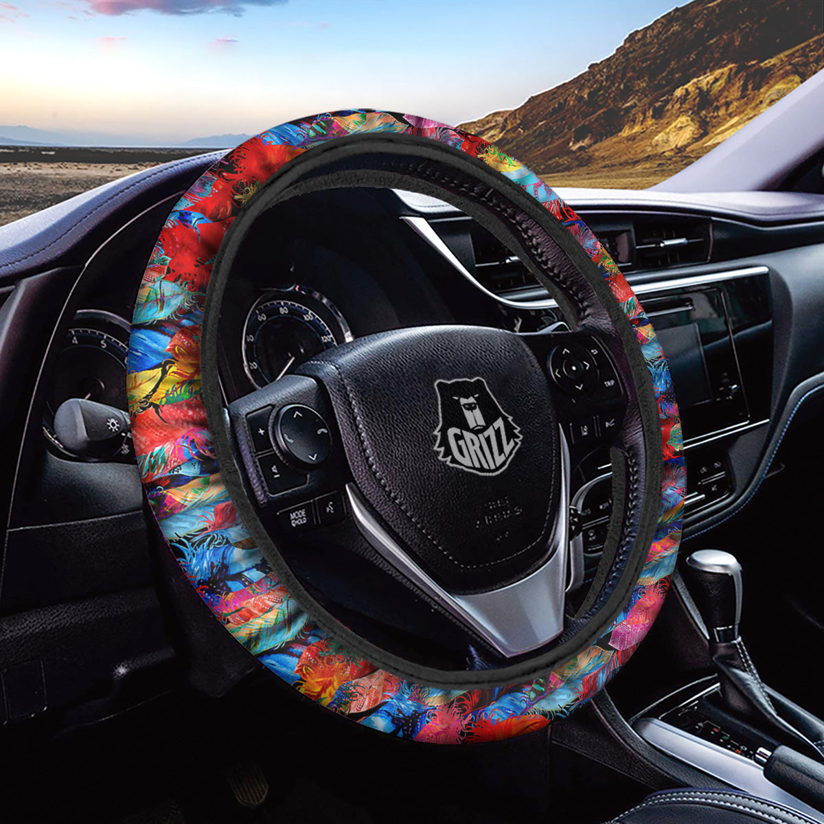 Abstract Feather Watercolor Boho Print Pattern Car Steering Wheel Cover-grizzshop