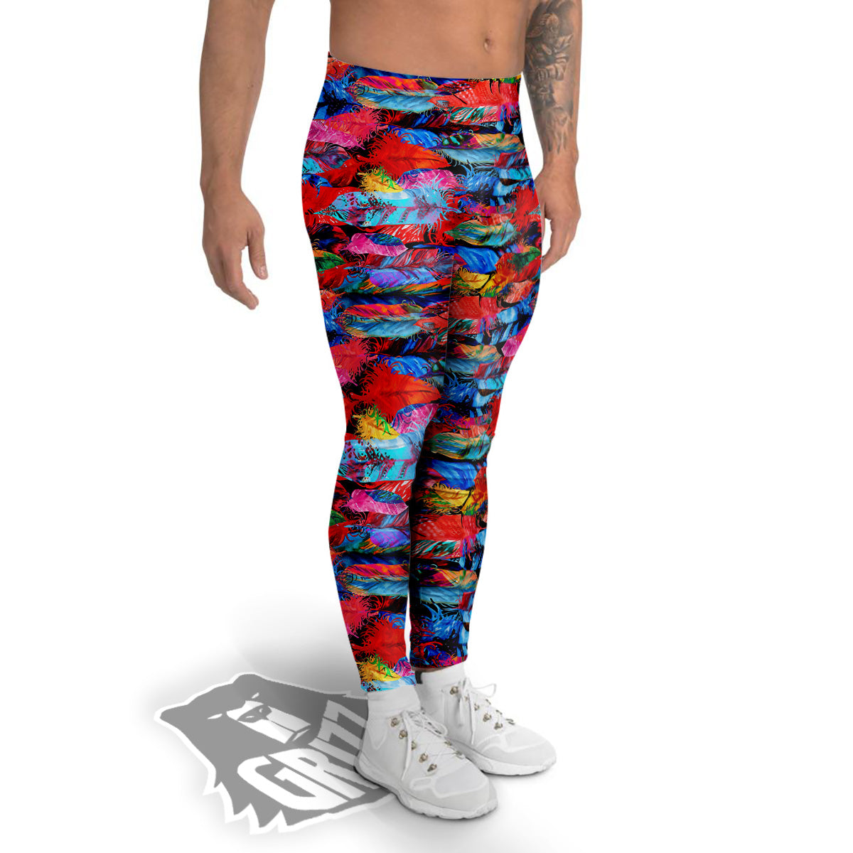 Abstract Feather Watercolor Boho Print Pattern Men's Leggings-grizzshop