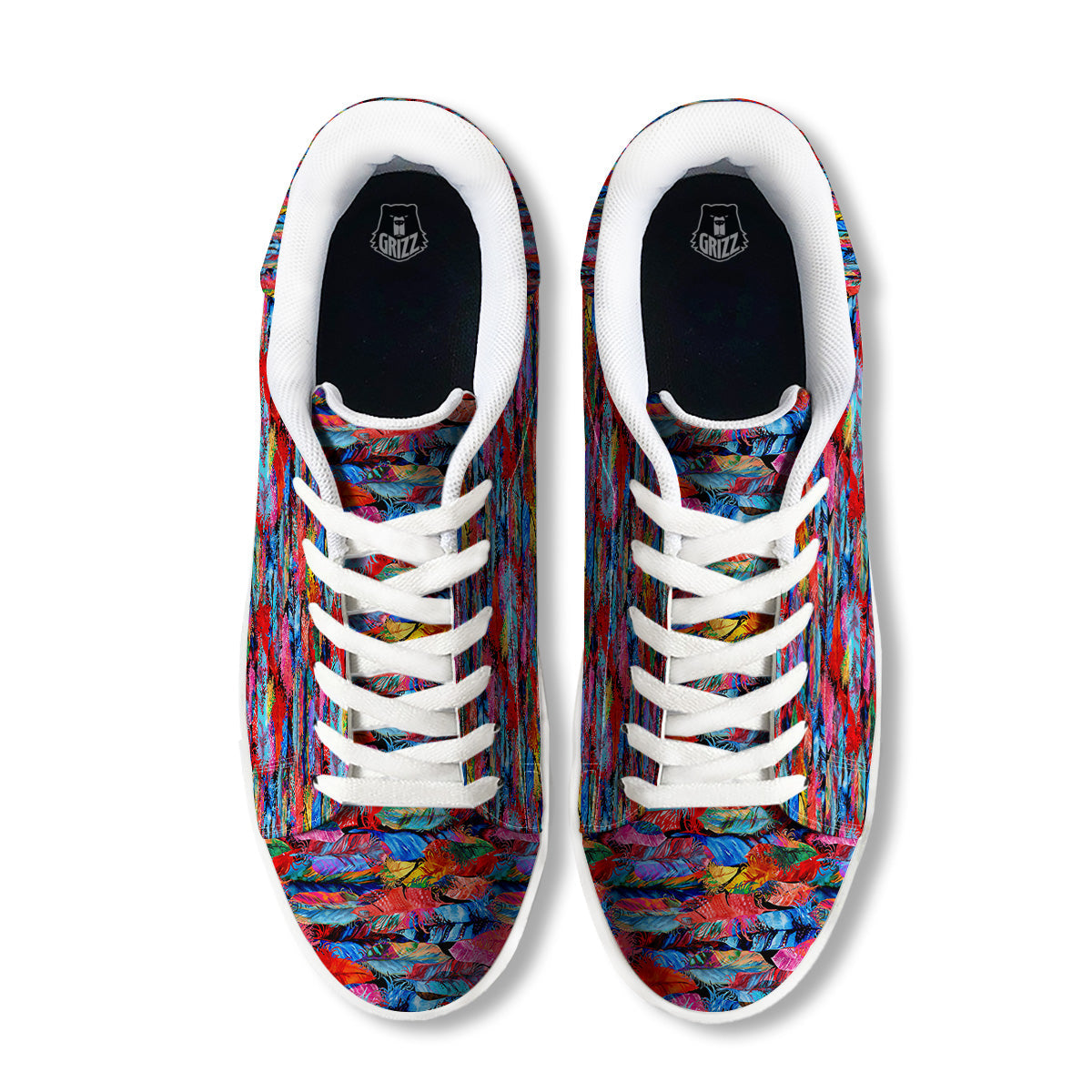 Abstract Feather Watercolor Boho Print Pattern White Low Top Sneakers-grizzshop