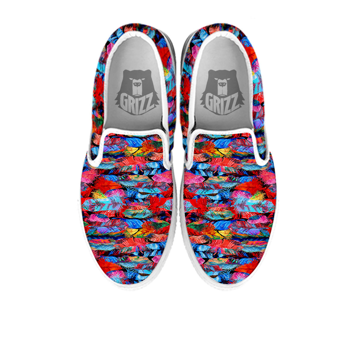 Abstract Feather Watercolor Boho Print Pattern White Slip On Shoes-grizzshop