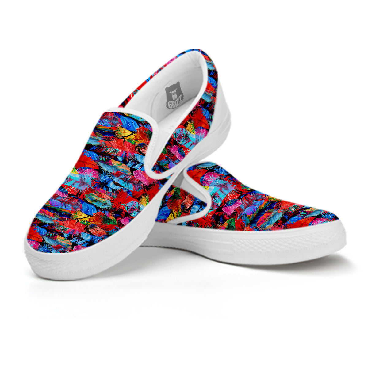 Abstract Feather Watercolor Boho Print Pattern White Slip On Shoes-grizzshop