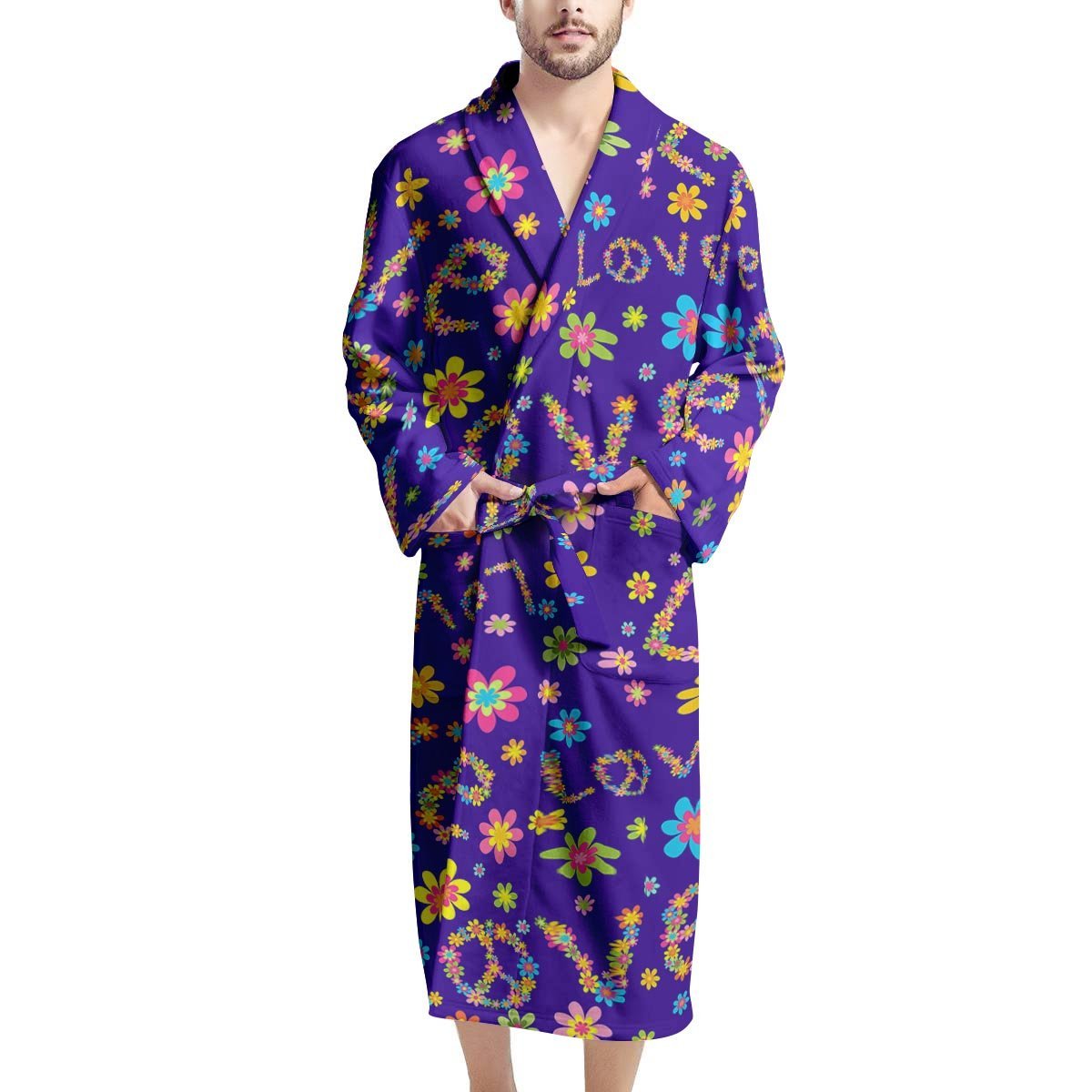 Abstract Floral Hippie Men's Robe-grizzshop