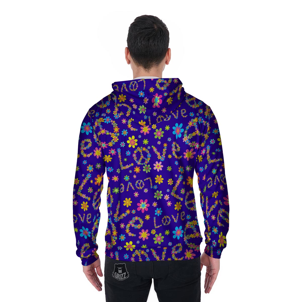 Abstract Floral Hippie Men's Zip Up Hoodie-grizzshop