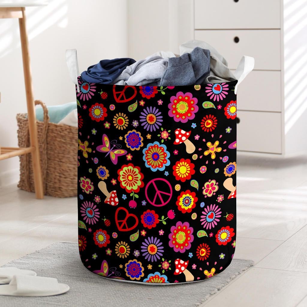 Abstract Flower Hippie Laundry Basket-grizzshop