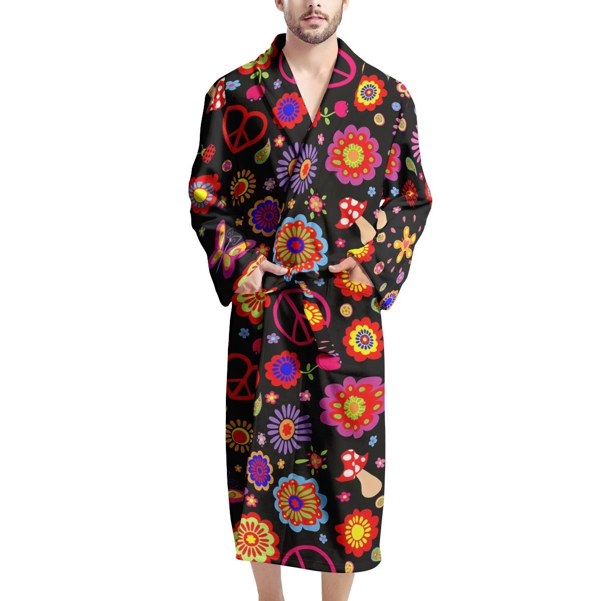 Abstract Flower Hippie Men's Robe-grizzshop