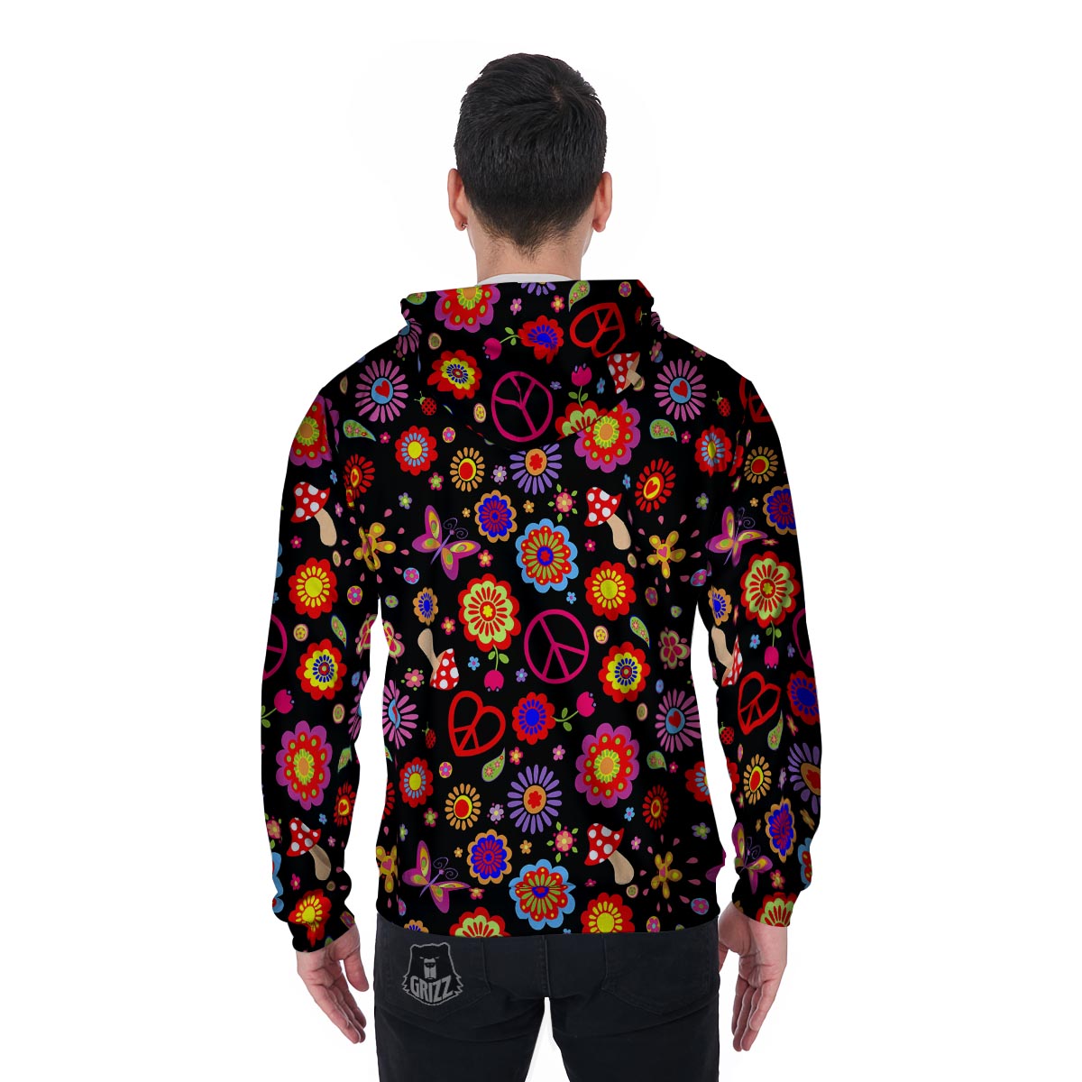 Abstract Flower Hippie Men's Zip Up Hoodie-grizzshop