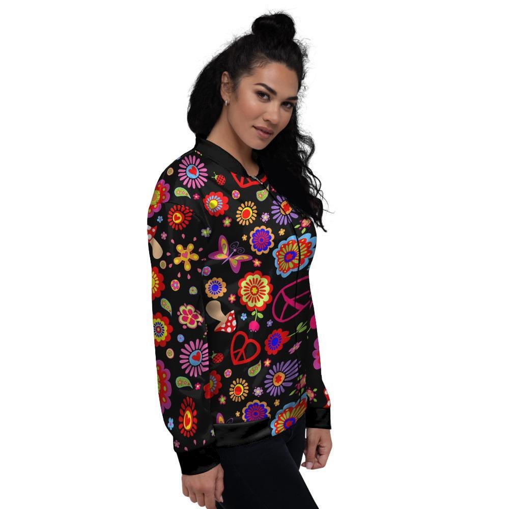Abstract Flower Hippie Women's Bomber Jacket-grizzshop