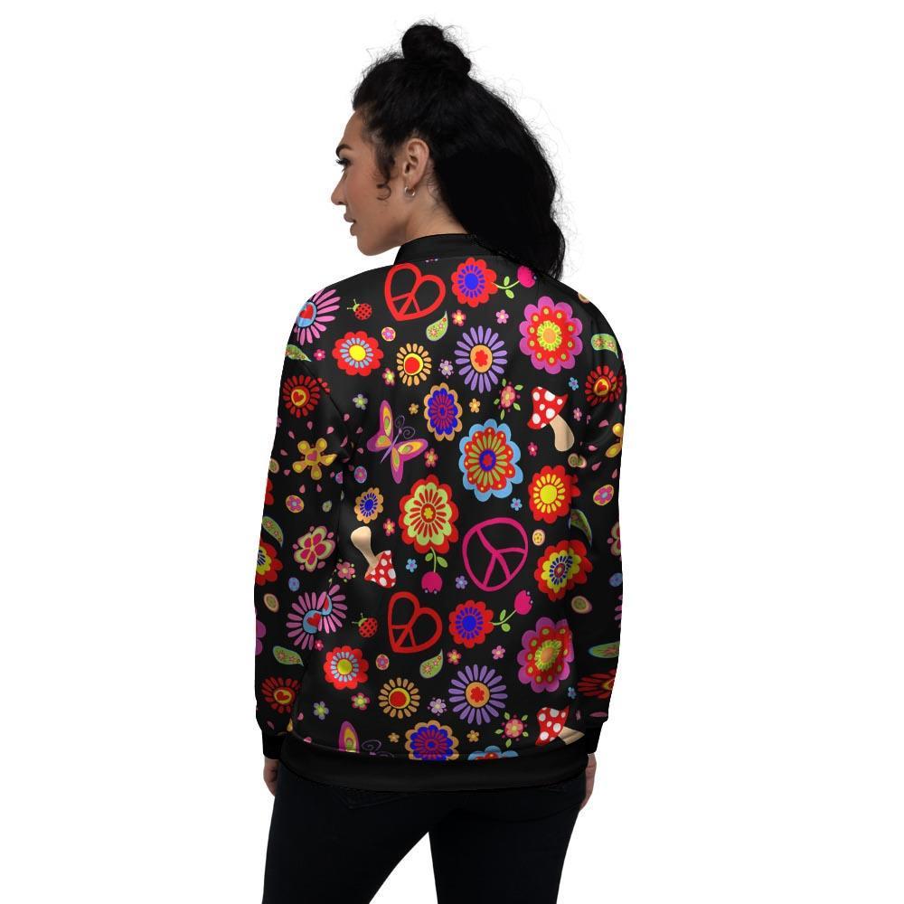 Abstract Flower Hippie Women's Bomber Jacket-grizzshop