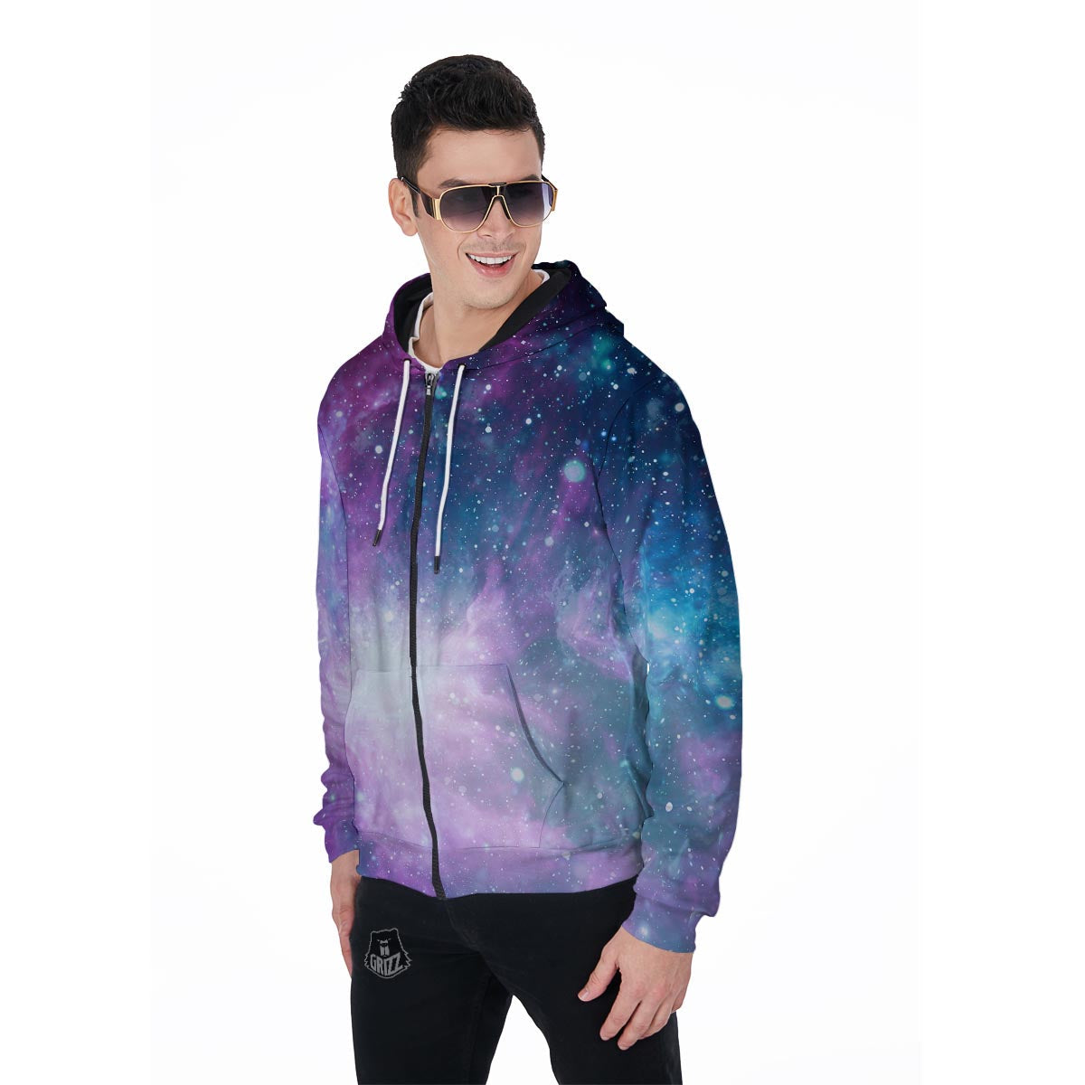 Abstract Galaxy Space Men's Zip Up Hoodie-grizzshop