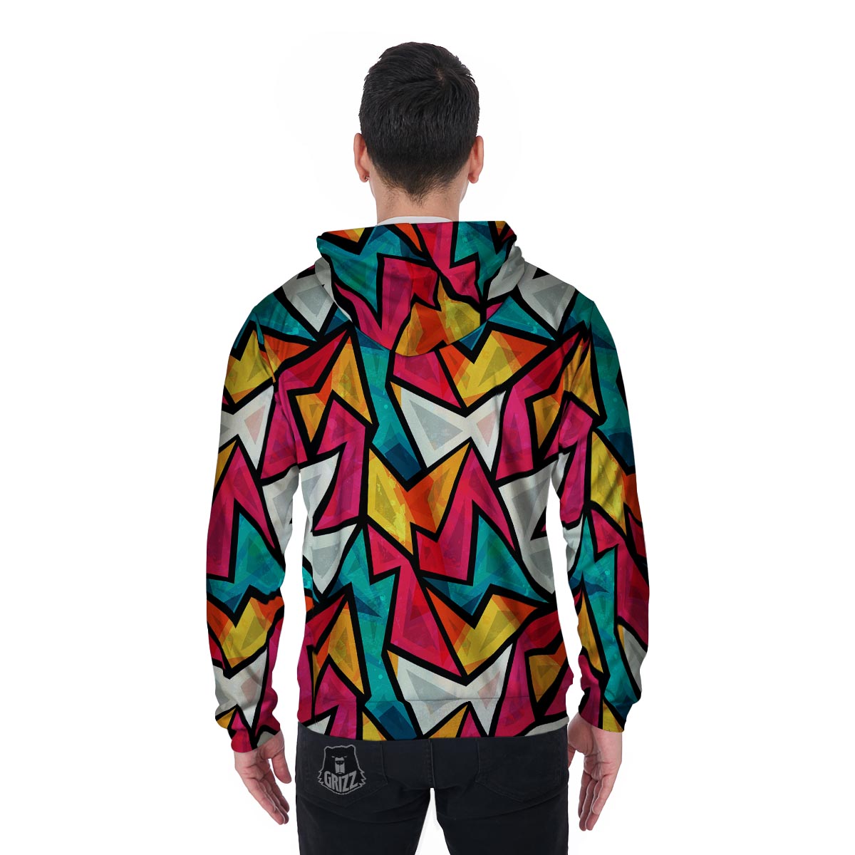 Abstract Geometric Colorful Men's Zip Up Hoodie-grizzshop