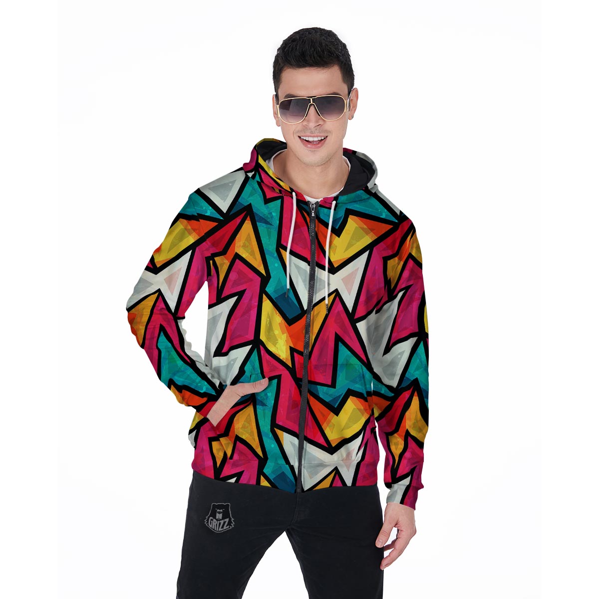 Abstract Geometric Colorful Men's Zip Up Hoodie-grizzshop