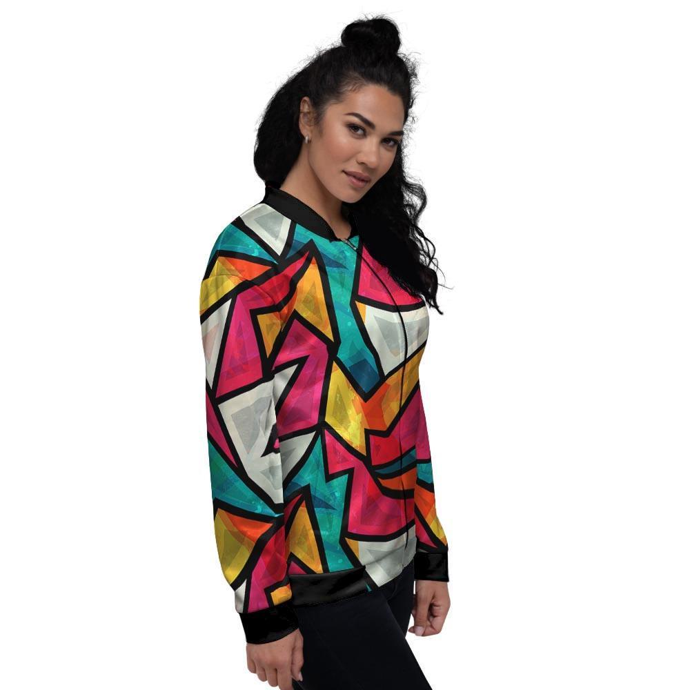 Abstract Geometric Colorful Women's Bomber Jacket-grizzshop