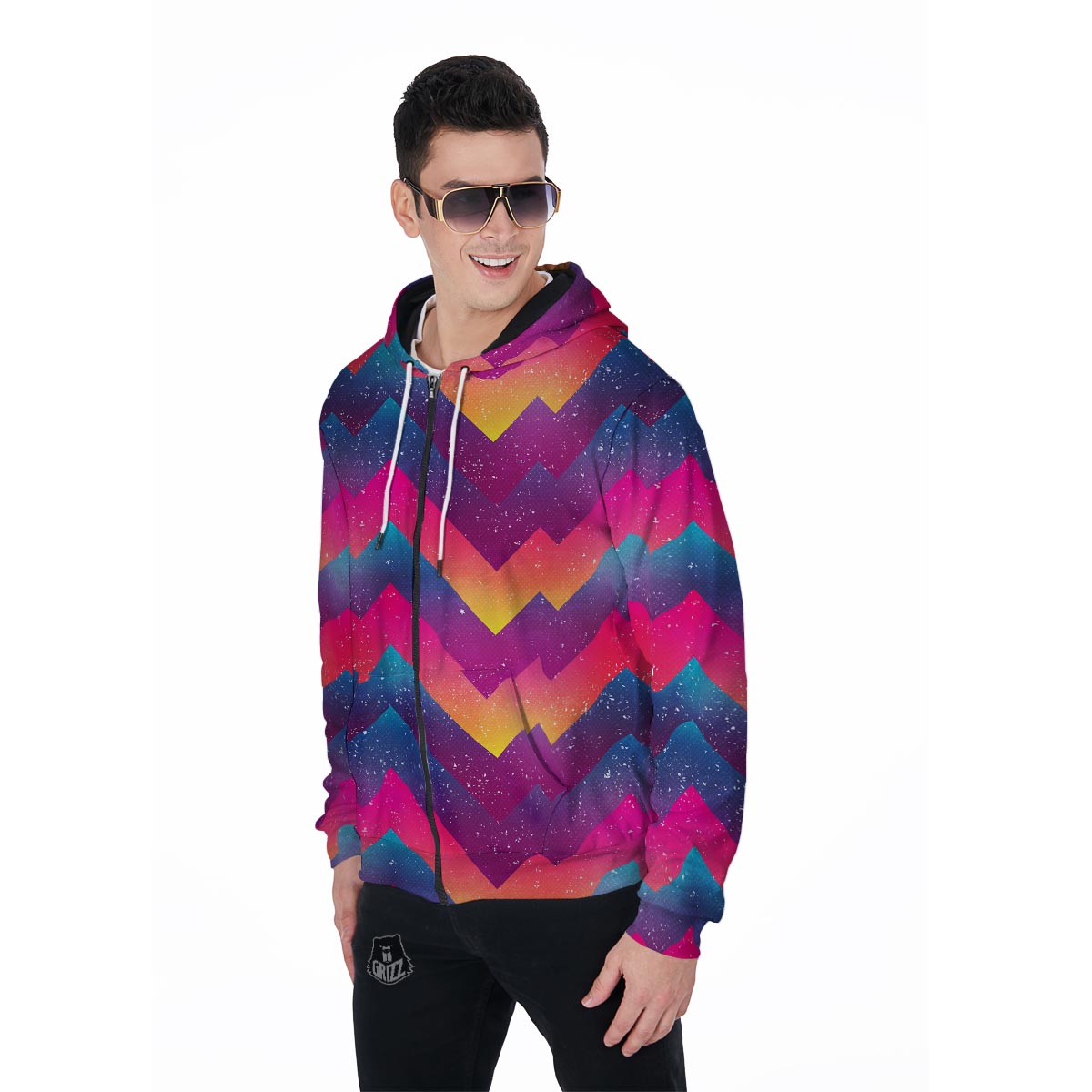 Abstract Geometric Grunge Men's Zip Up Hoodie-grizzshop