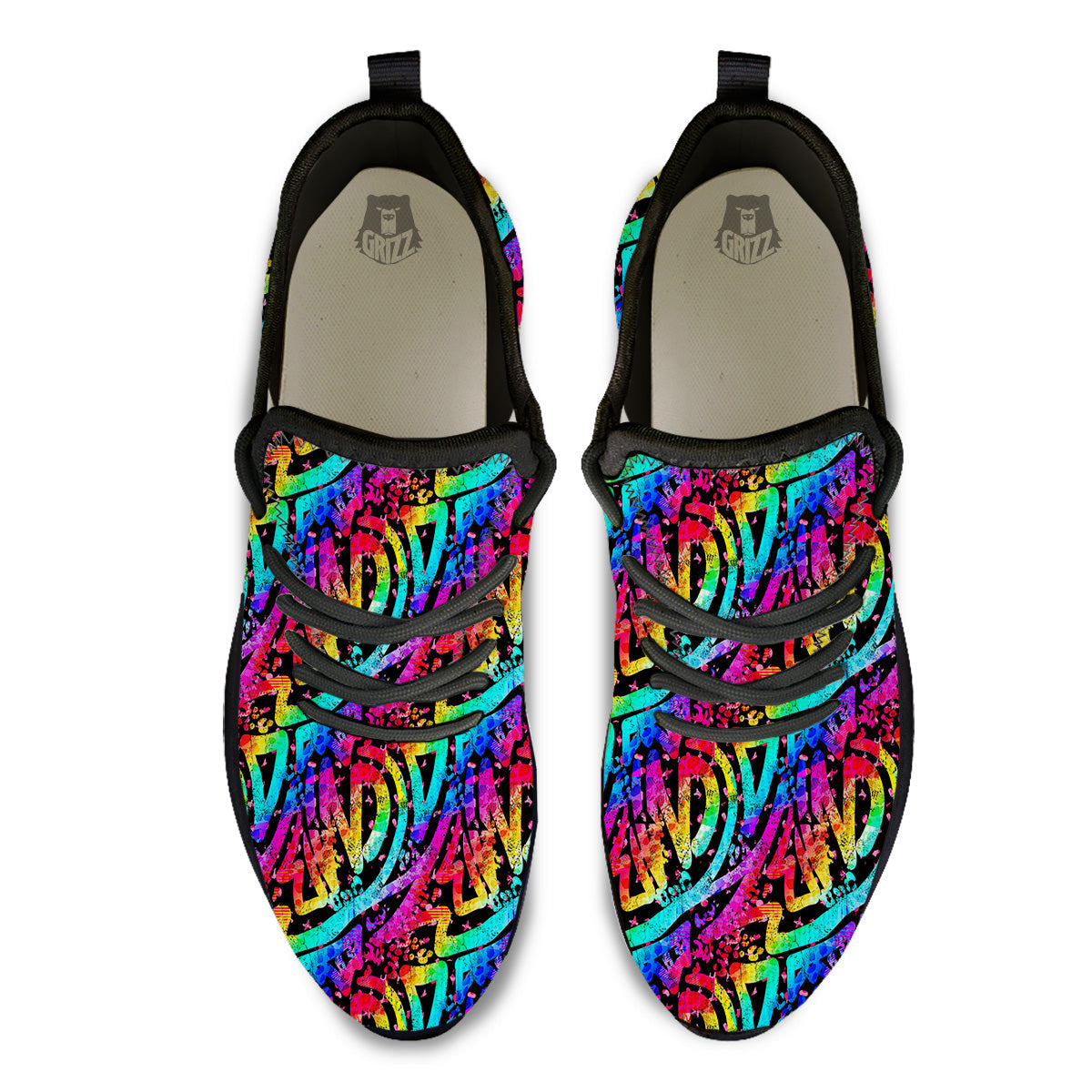 Abstract Graffiti Colorful Paint Print Pattern Black Athletic Shoes-grizzshop