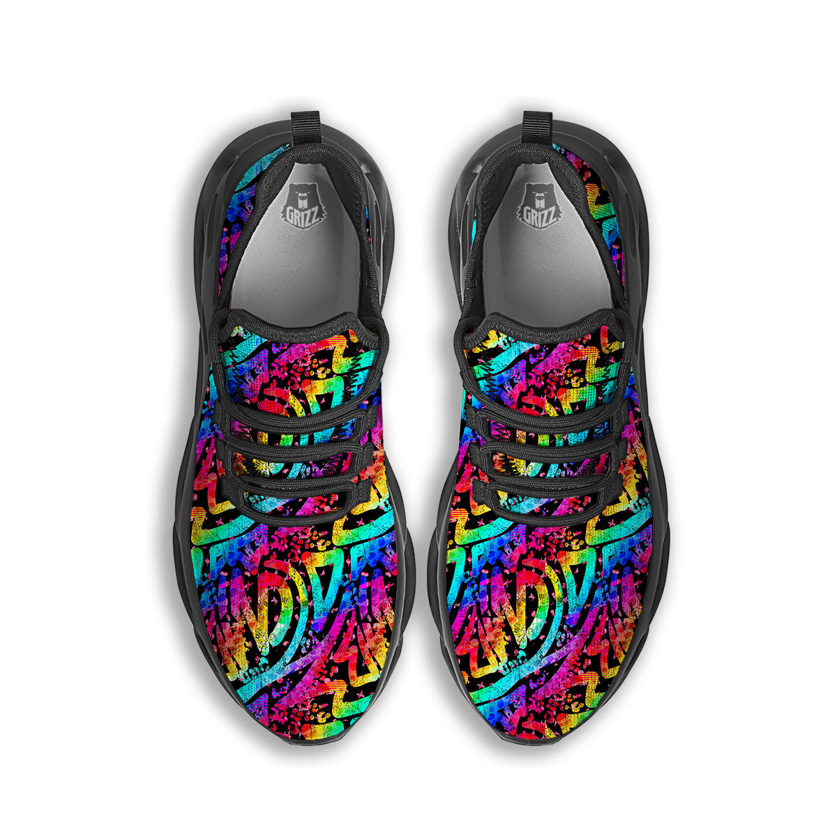 Abstract Graffiti Colorful Paint Print Pattern Black Running Shoes-grizzshop
