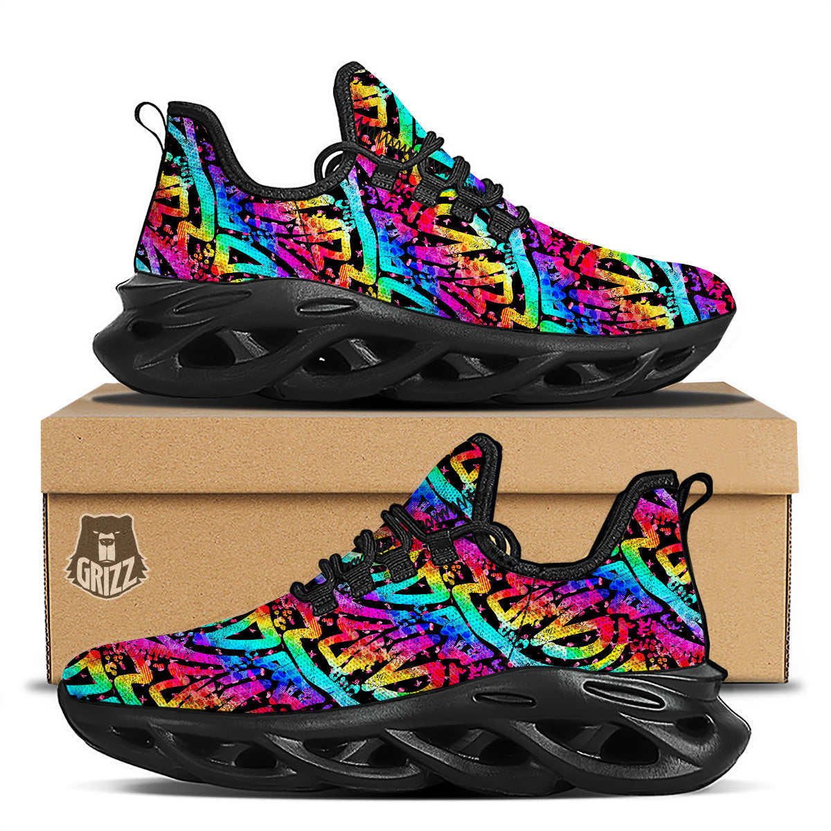 Abstract Graffiti Colorful Paint Print Pattern Black Running Shoes-grizzshop