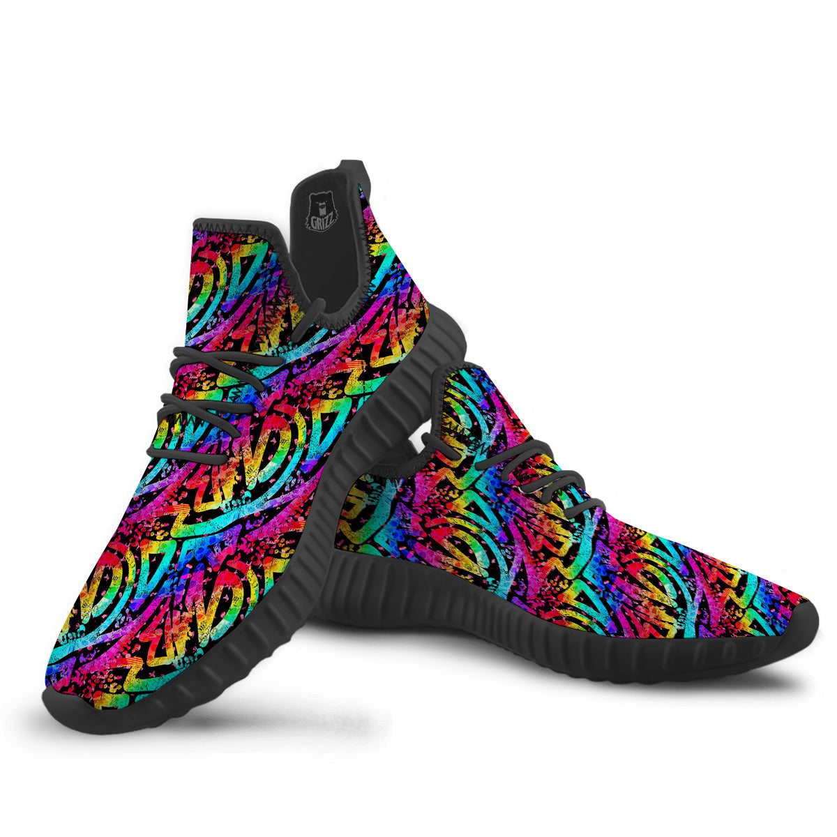 Abstract Graffiti Colorful Paint Print Pattern Black Walking Shoes-grizzshop