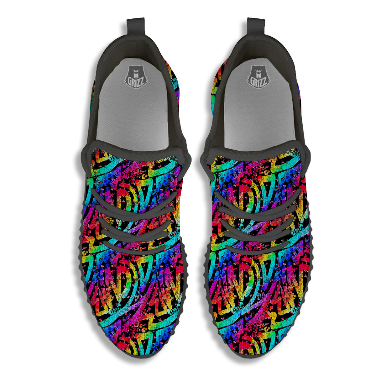 Abstract Graffiti Colorful Paint Print Pattern Black Walking Shoes-grizzshop