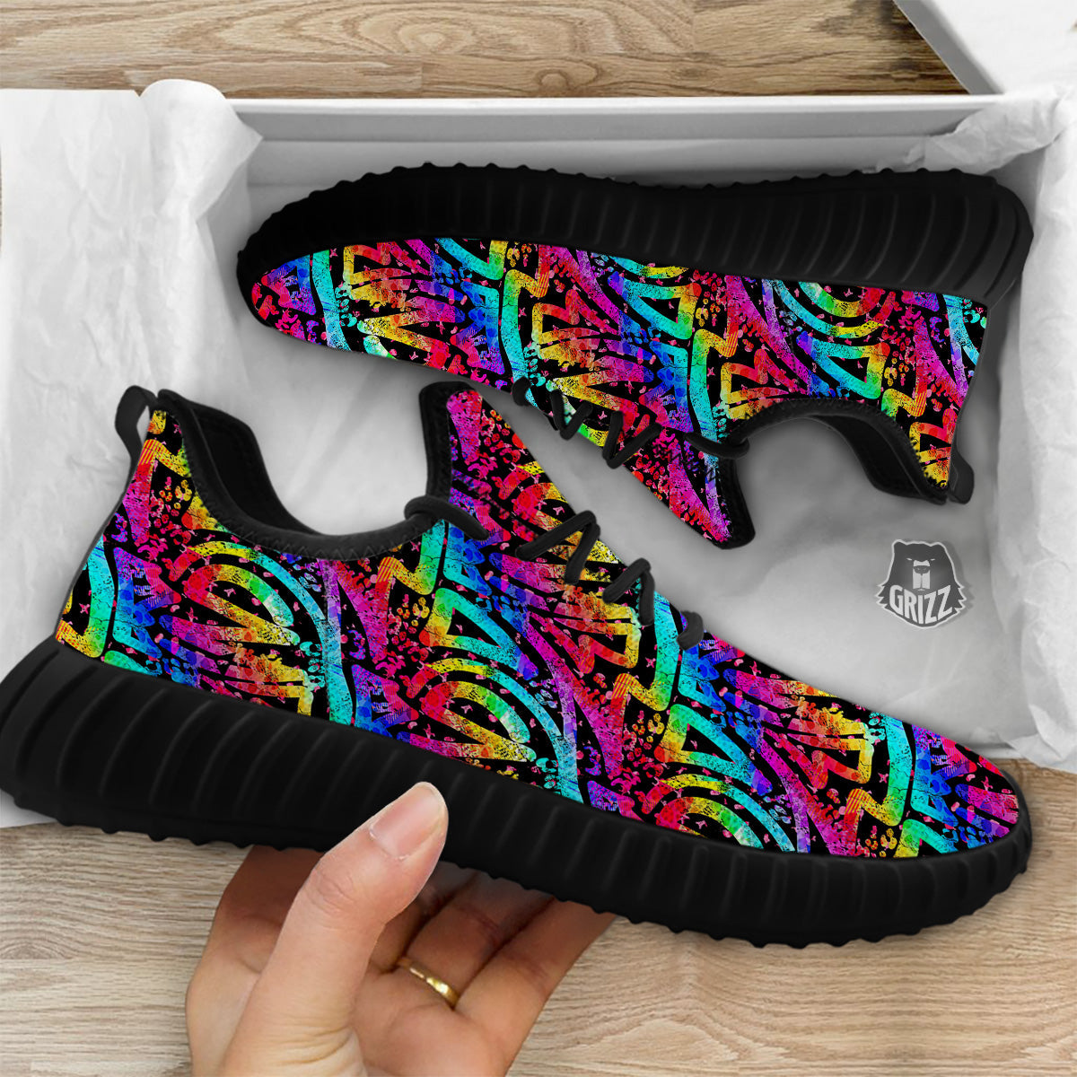 Abstract Graffiti Colorful Paint Print Pattern Black Walking Shoes-grizzshop