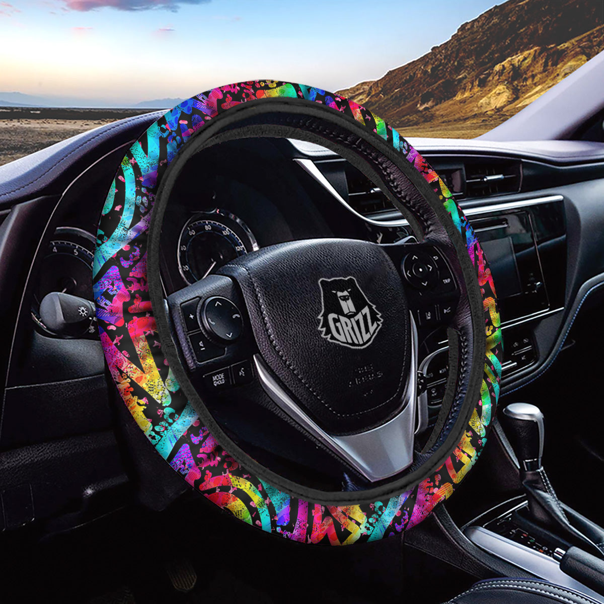 Abstract Graffiti Colorful Paint Print Pattern Car Steering Wheel Cover-grizzshop