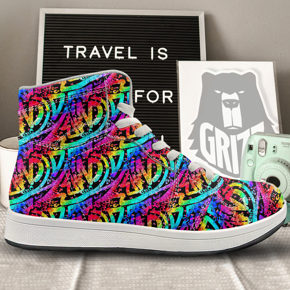 Abstract Graffiti Colorful Paint Print Pattern High Top Sneakers-grizzshop