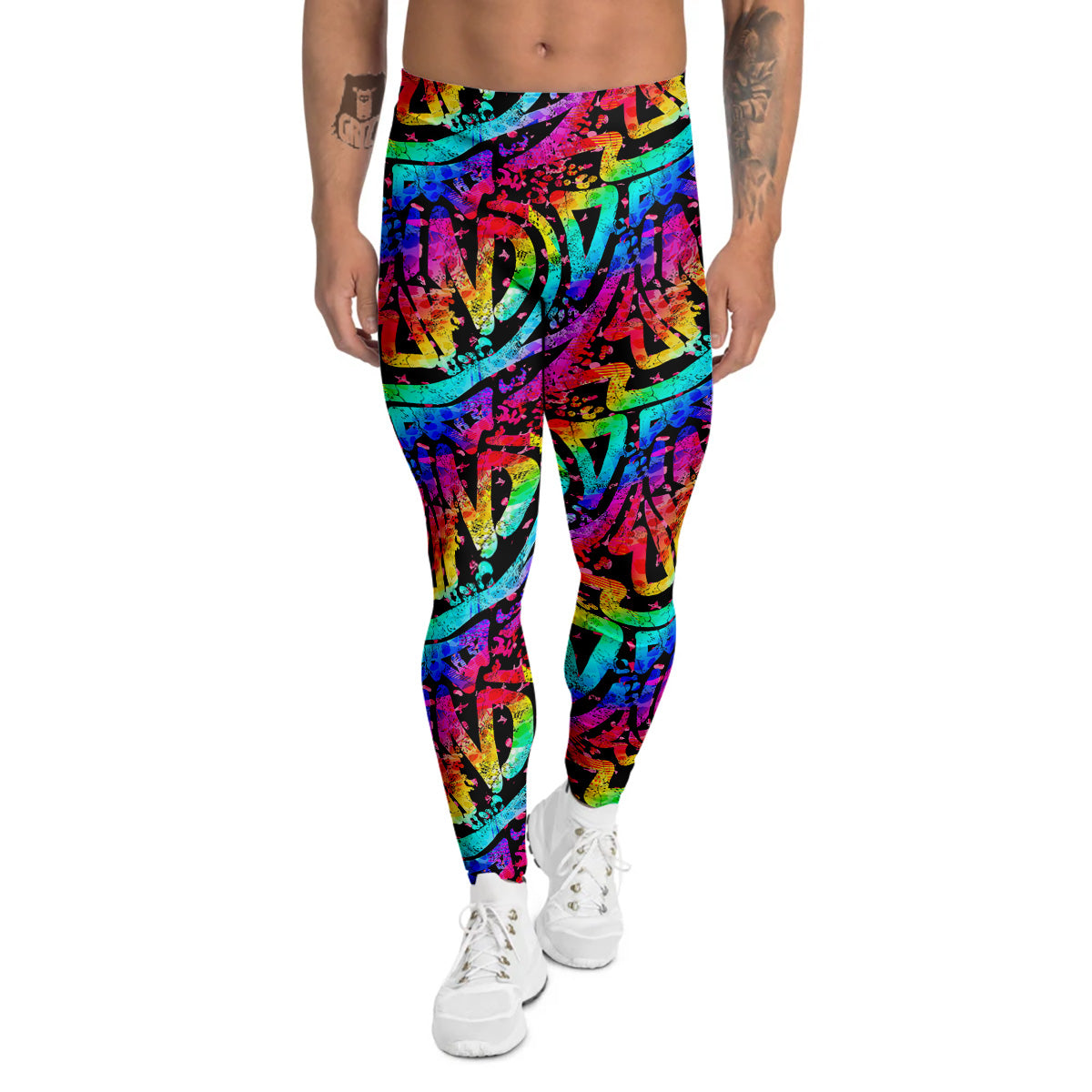 Abstract Graffiti Colorful Paint Print Pattern Men's Leggings-grizzshop