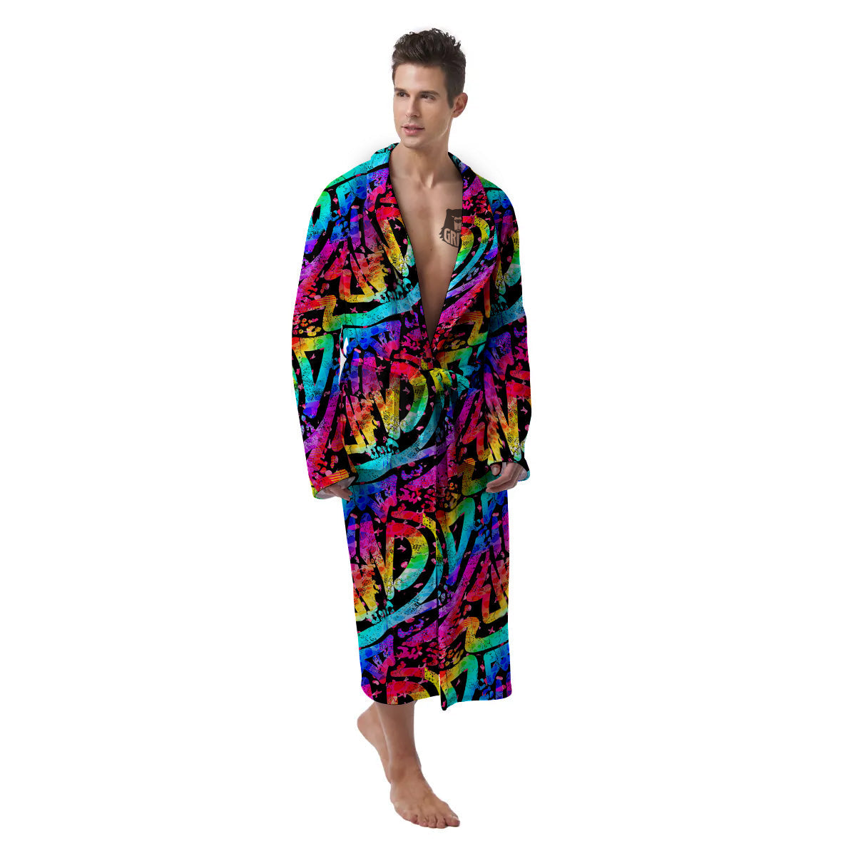 Abstract Graffiti Colorful Paint Print Pattern Men's Robe-grizzshop