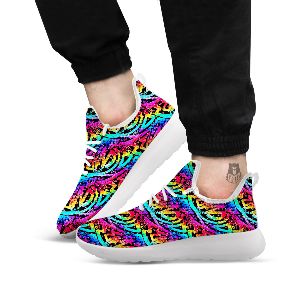 Abstract Graffiti Colorful Paint Print Pattern White Athletic Shoes-grizzshop