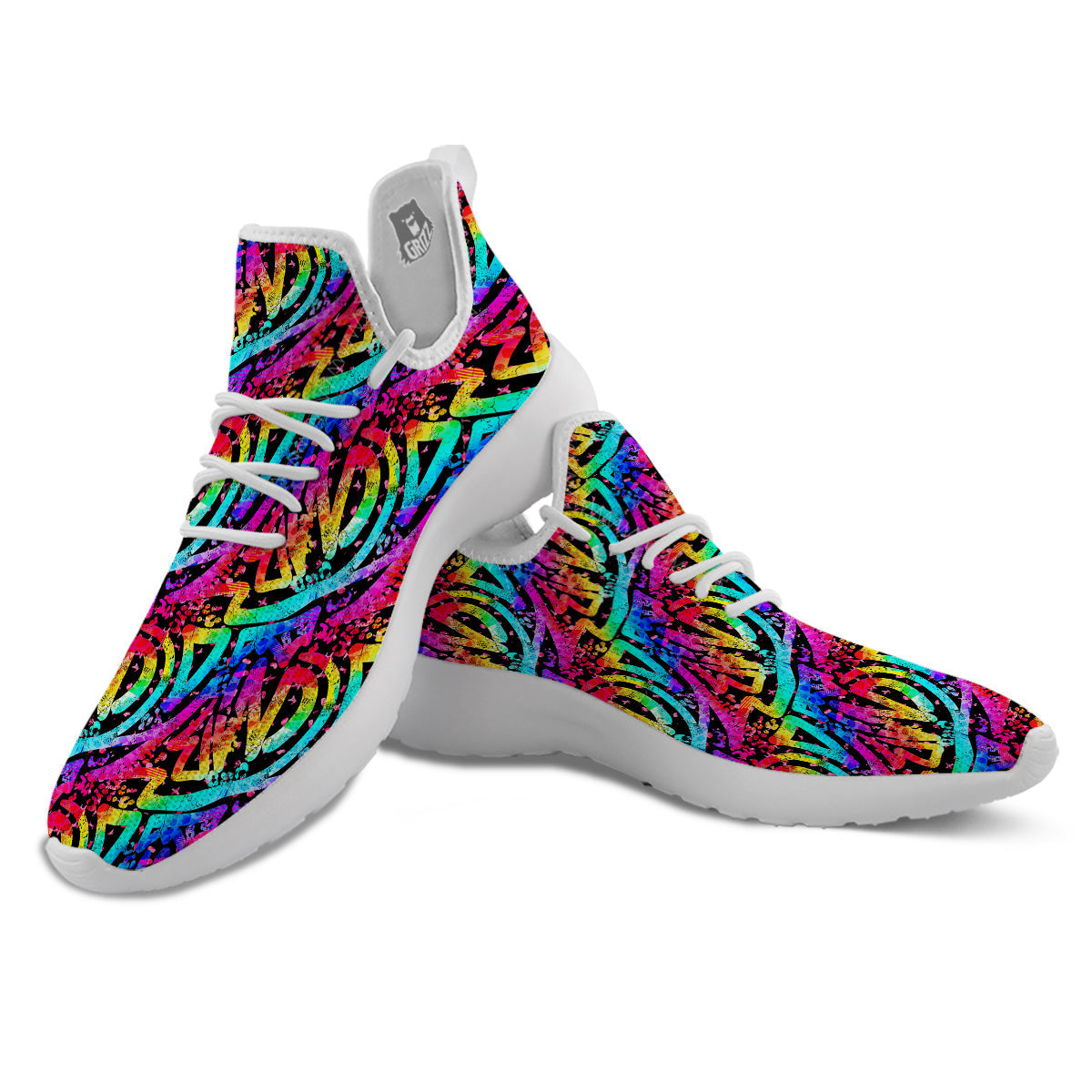 Abstract Graffiti Colorful Paint Print Pattern White Athletic Shoes-grizzshop