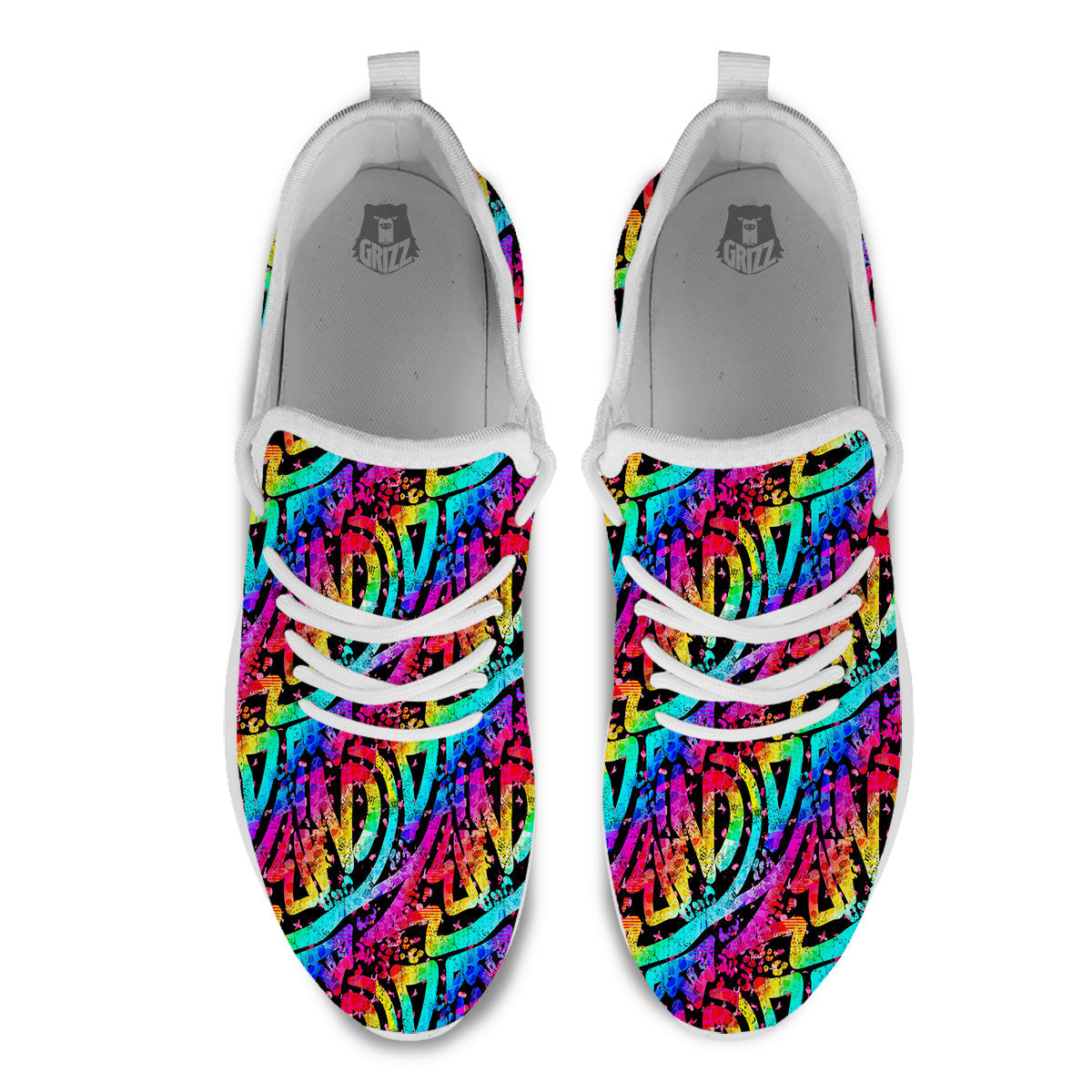 Abstract Graffiti Colorful Paint Print Pattern White Athletic Shoes-grizzshop