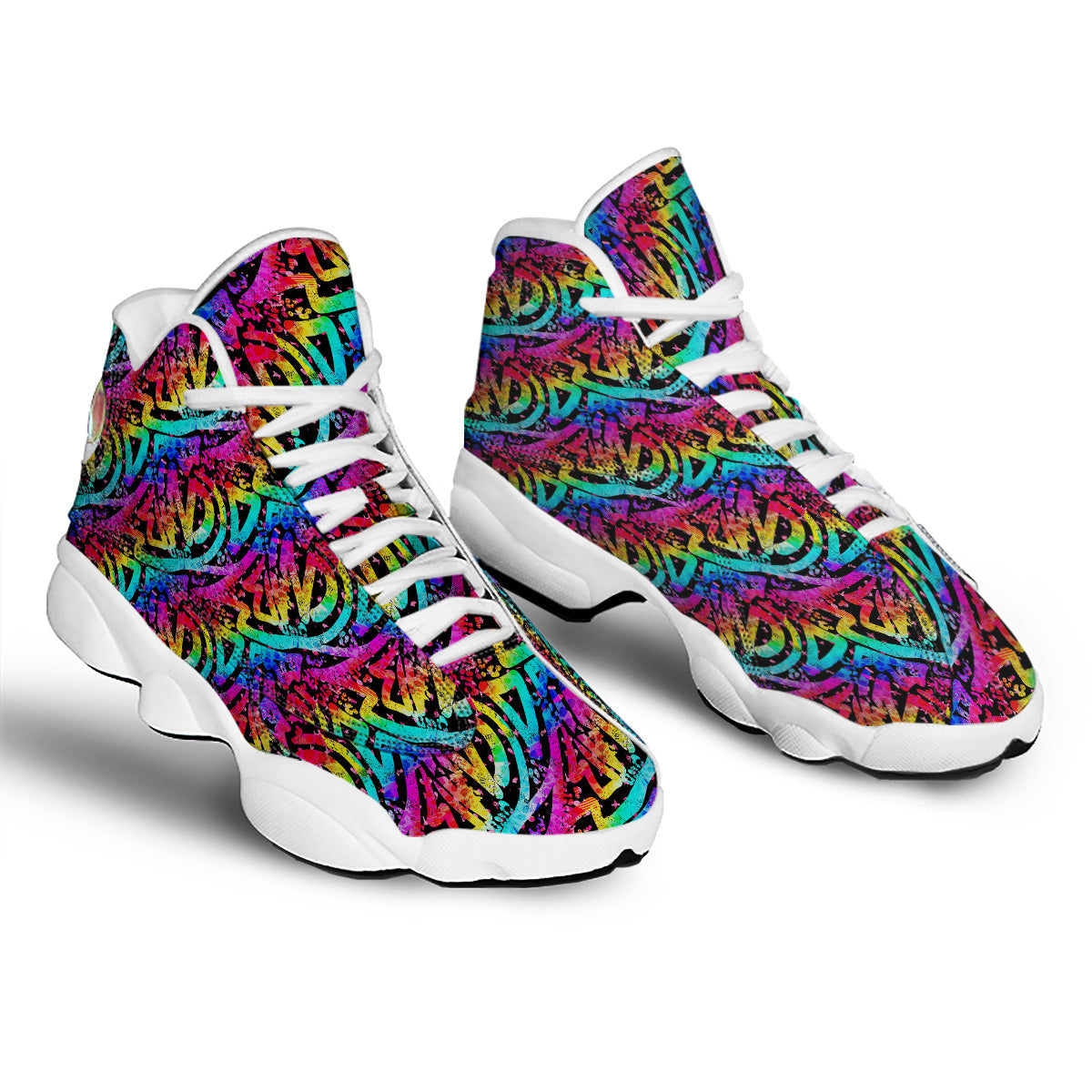 Abstract Graffiti Colorful Paint Print Pattern White Basketball Shoes-grizzshop